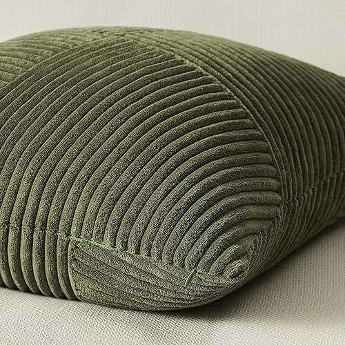 Topfinel Olive Green Decorative Throw Pillow Covers Set of 2 18x18 Inches for Couch Bed Sofa, Boho Aesthetic Home Decor, Soft Corduroy Striped Patchwork Windmill Textured Cushion Cases 45x45 cm - Image 5