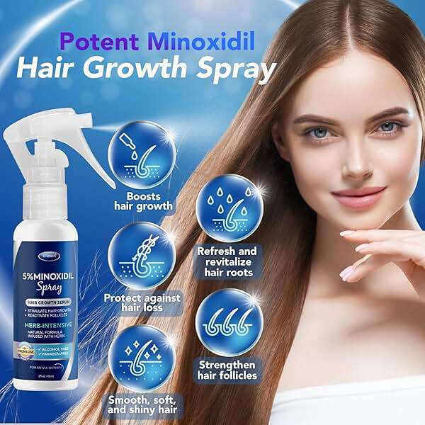 5% Minoxidil Hair Growth for Men and Women: Extra Strength Minoxidil and Biotin Beard Regrowth (2 Fl Oz, Spray 3pcs) - Image 4