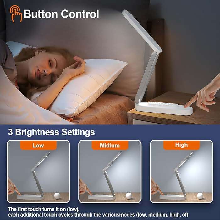 Giryuhd LED Desk Lamp for Office Home & Battery Operated Lamp Rechargeable Lamp Foldable & Portable Light, LED Desk Light Strip, 3 Brightness Dimmable Small Desk Lamp Wireless Reading Lamp (White) - Image 2