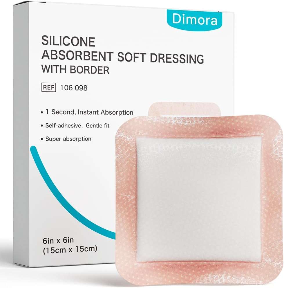 Dimora Silicone Super Absorbent Wound Dressings - Gentle Adhesive Bandages with Ultrasorb Polymer,Heavy Exudate Wound Care Pads 6"X 6" 10 Packs - Image 1