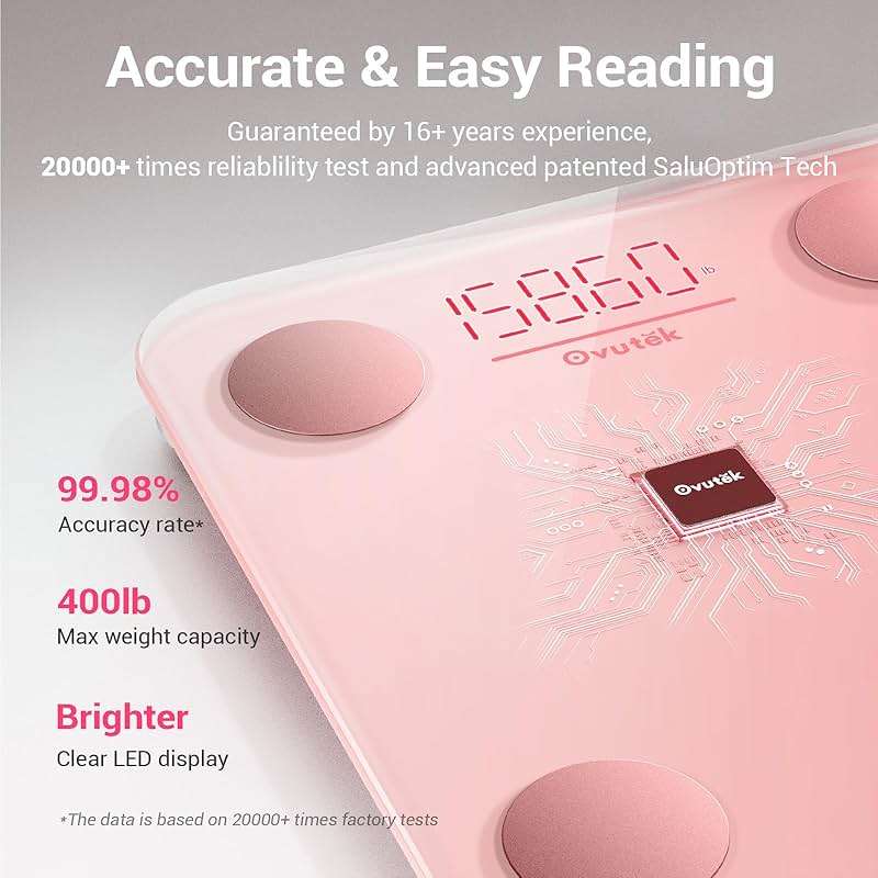 Ovutek Smart Scale for Body Weight, Digital Bathroom Scale BMI Weighing Body Fat Scale, Accurate Body Composition Scale Monitor for People's Health with Smartphone App, Compact Size, 400lb (Pink) - Image 5