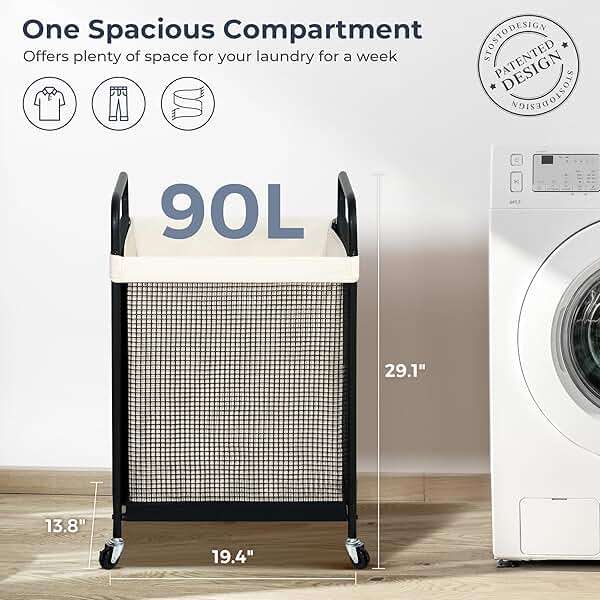 STO STO Laundry Hamper, 90L Rolling Laundry Sorter Cart with Removable and Washable Liner Bag, Clothes Hamper with Wheels and Metal Handle for Laundry Room and Bedroom - Image 3