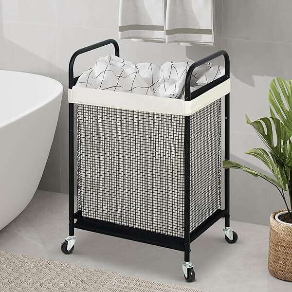 STO STO Laundry Hamper, 90L Rolling Laundry Sorter Cart with Removable and Washable Liner Bag, Clothes Hamper with Wheels and Metal Handle for Laundry Room and Bedroom - Image 4