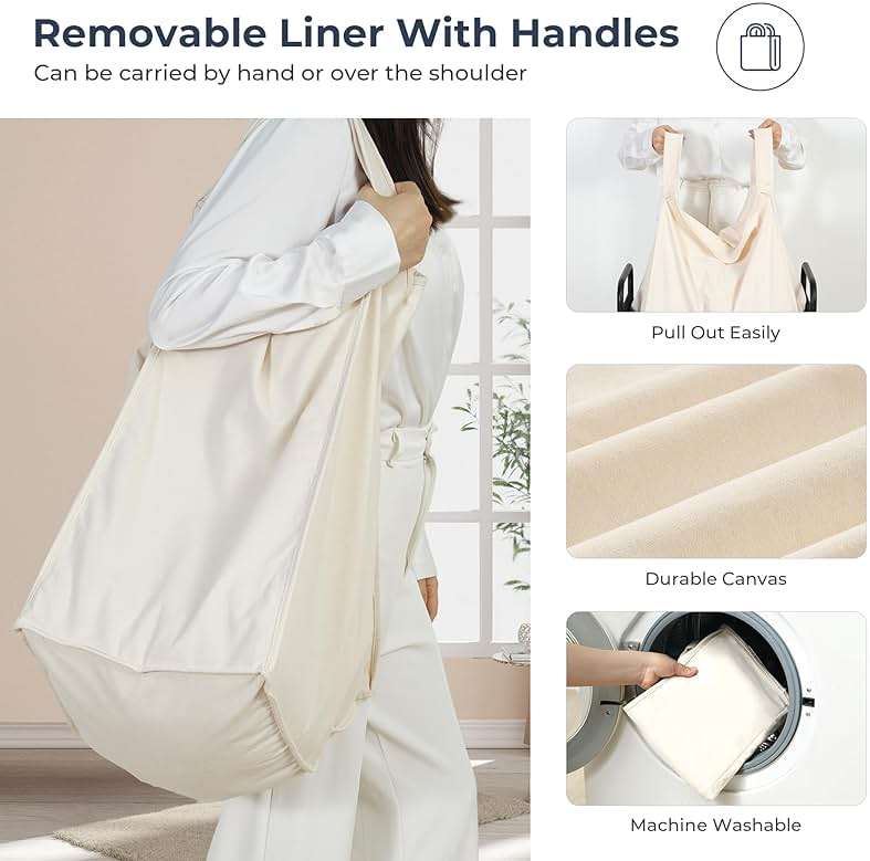 STO STO Laundry Hamper, 90L Rolling Laundry Sorter Cart with Removable and Washable Liner Bag, Clothes Hamper with Wheels and Metal Handle for Laundry Room and Bedroom - Image 5