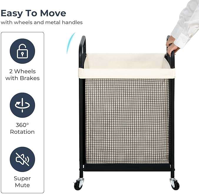 STO STO Laundry Hamper, 90L Rolling Laundry Sorter Cart with Removable and Washable Liner Bag, Clothes Hamper with Wheels and Metal Handle for Laundry Room and Bedroom - Image 6