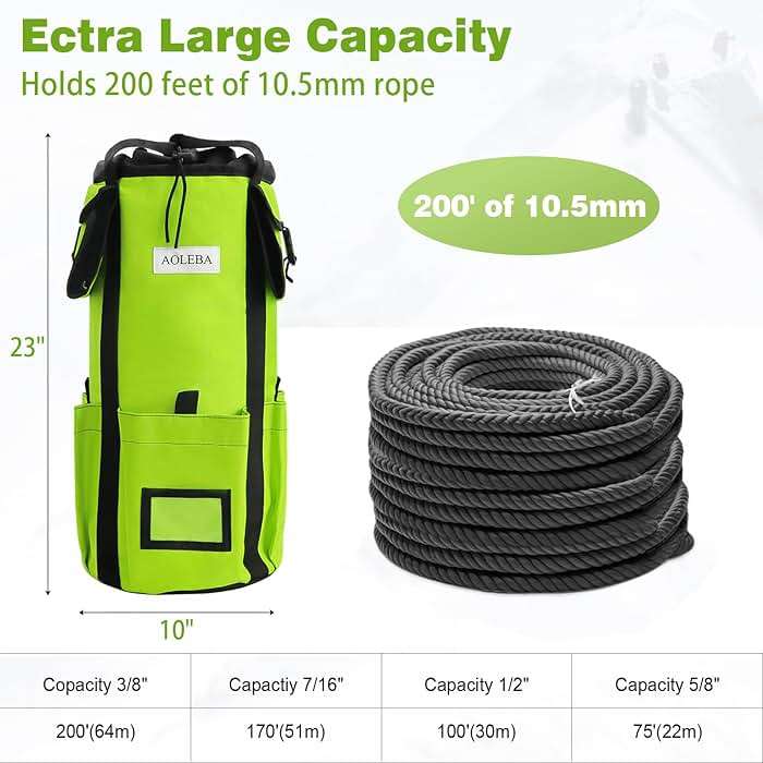 AOLEBA Arborist Rope Storage Bag Tree Climbing Rock Rope Bucket Backpack Rope Storage Bag Large Capacity 1680D Thicken Nylon Material with Hand Straps, Side Pockets - Image 2