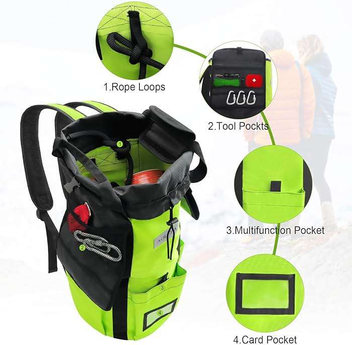 AOLEBA Arborist Rope Storage Bag Tree Climbing Rock Rope Bucket Backpack Rope Storage Bag Large Capacity 1680D Thicken Nylon Material with Hand Straps, Side Pockets - Image 3