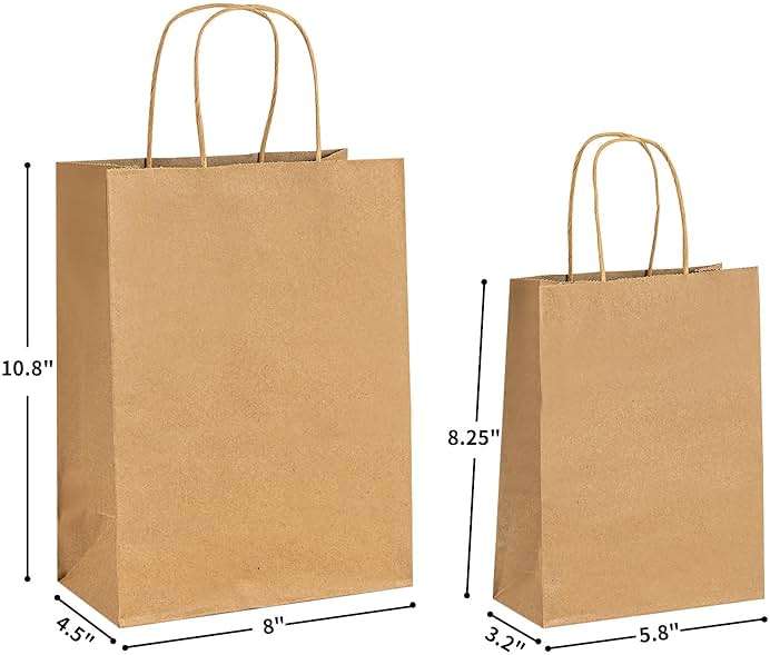 RACETOP 50 PCS Custom Paper Bags with Logo for Small Business, 8x4.5x10.8 Inch Medium Size, Personalized Gift Bags, Brown Shopping Paper bag with Handle, White Goodie Bag, Bulk - Image 3