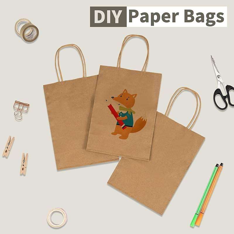 RACETOP 50 PCS Custom Paper Bags with Logo for Small Business, 8x4.5x10.8 Inch Medium Size, Personalized Gift Bags, Brown Shopping Paper bag with Handle, White Goodie Bag, Bulk - Image 4