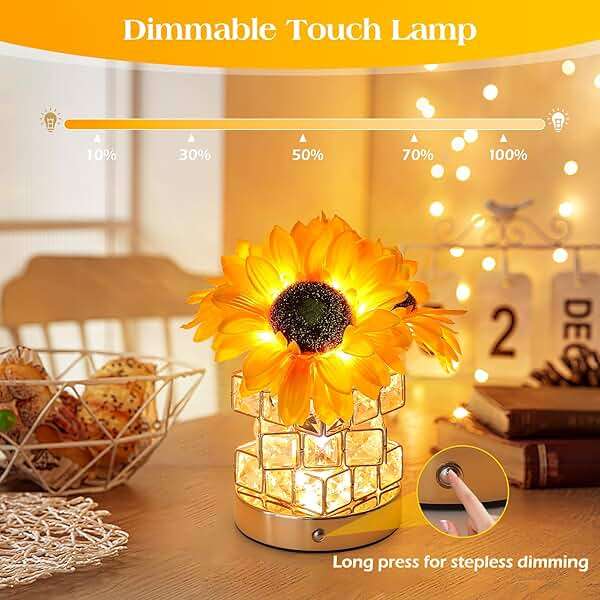 AMWGIMI Sunflowers Flower Lamp,Rechargeable Cordless Touch Table Lamp,3-Colour Infinitely Dimming Small Night Light,Festival Restaurant Bedroom Bar Coffee Shop Birthday Gifts for Women Mom - Image 2