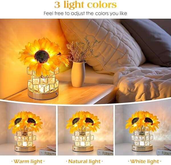 AMWGIMI Sunflowers Flower Lamp,Rechargeable Cordless Touch Table Lamp,3-Colour Infinitely Dimming Small Night Light,Festival Restaurant Bedroom Bar Coffee Shop Birthday Gifts for Women Mom - Image 3
