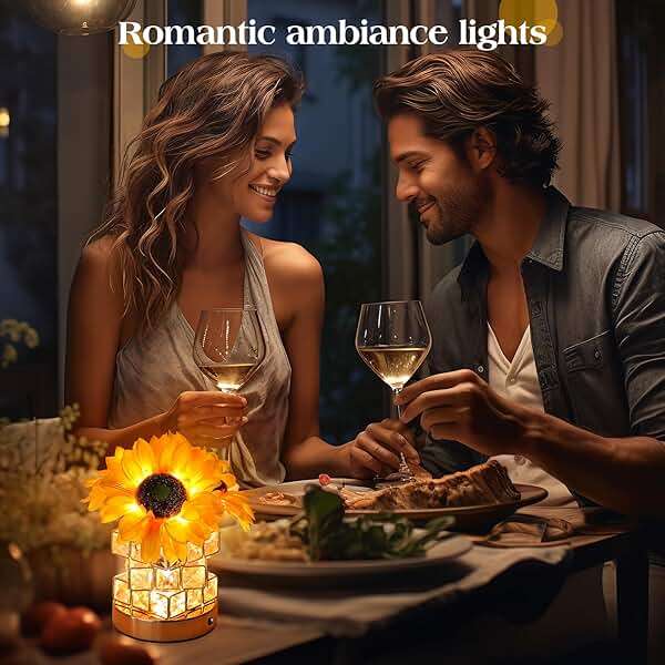 AMWGIMI Sunflowers Flower Lamp,Rechargeable Cordless Touch Table Lamp,3-Colour Infinitely Dimming Small Night Light,Festival Restaurant Bedroom Bar Coffee Shop Birthday Gifts for Women Mom - Image 5