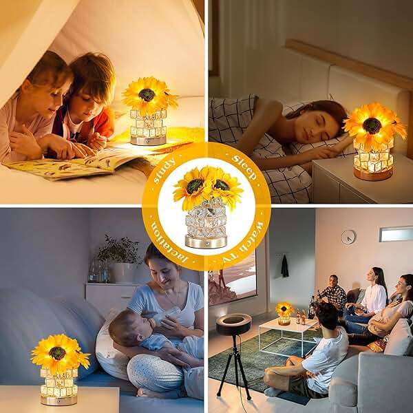 AMWGIMI Sunflowers Flower Lamp,Rechargeable Cordless Touch Table Lamp,3-Colour Infinitely Dimming Small Night Light,Festival Restaurant Bedroom Bar Coffee Shop Birthday Gifts for Women Mom - Image 6