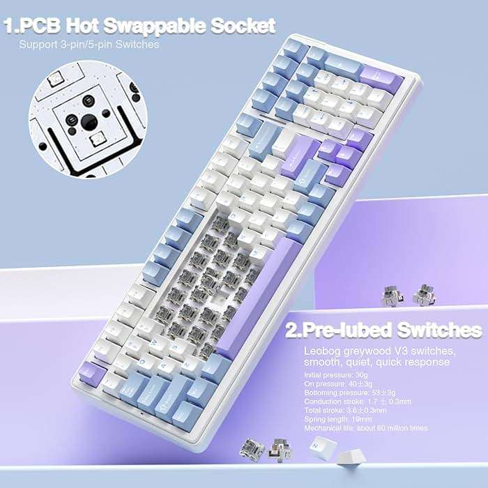 AULA F99 Wireless Mechanical Keyboard,Tri-Mode BT5.0/2.4GHz/USB-C Hot Swappable Custom Keyboard,Pre-lubed Linear Switches,Gasket Structure,RGB Backlit Gaming Keyboard for PC/Tablet/Xbox/PS4/PS5 - Image 5