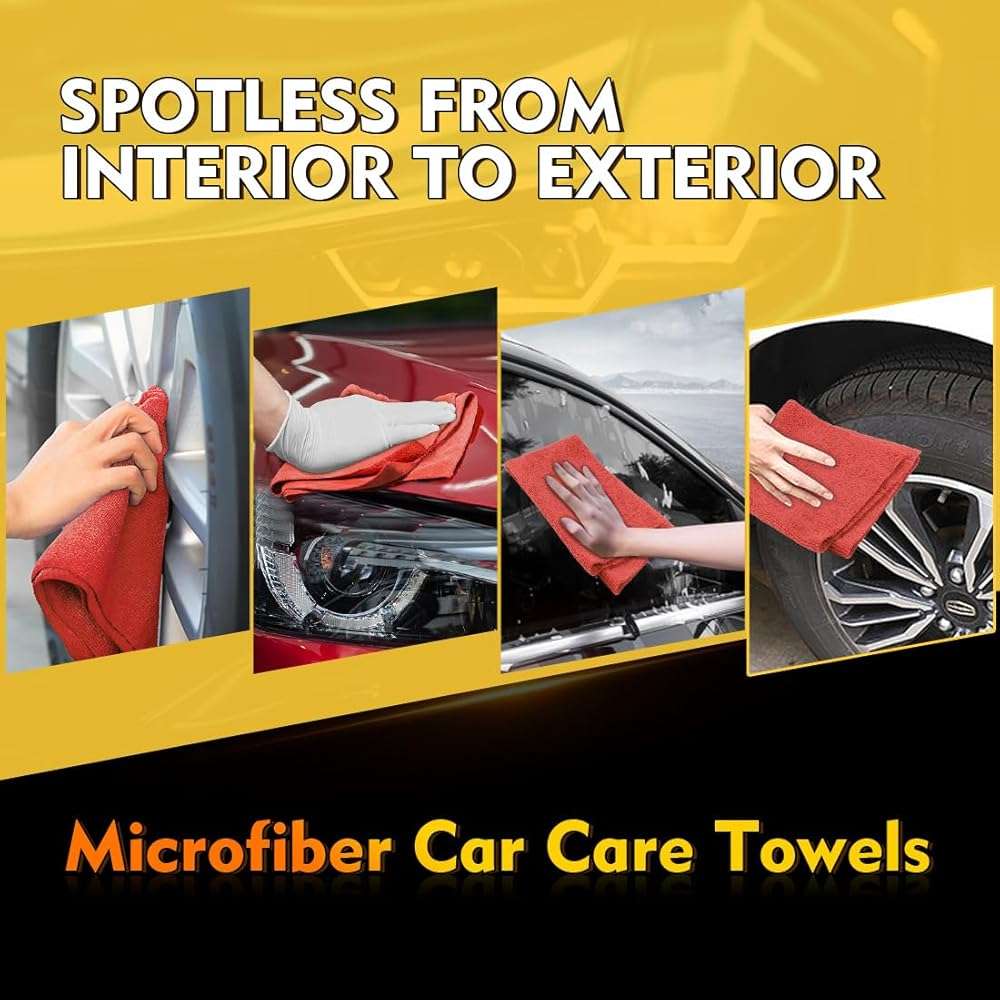 HOMEXCEL Red Shop Towels 100 Pack, Reusable Microfiber Cleaning Cloth Bulk, Multipurpose Microfiber Towels for Cars, House and Kitchen, Highly Absorbent Cleaning Rags 11.5 x 11.5 inch - Image 5