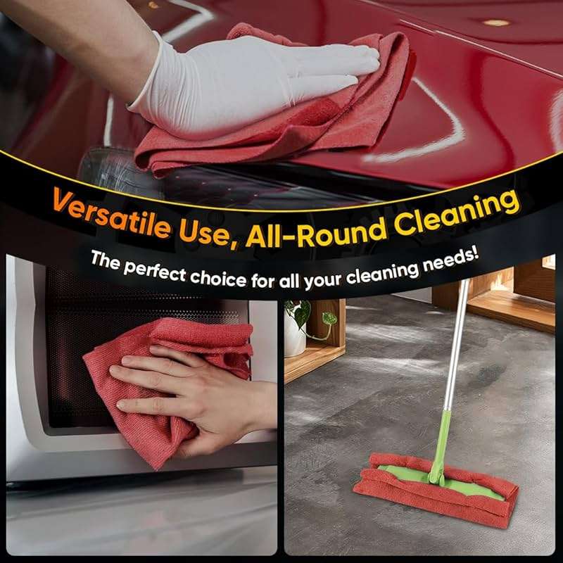 HOMEXCEL Red Shop Towels 100 Pack, Reusable Microfiber Cleaning Cloth Bulk, Multipurpose Microfiber Towels for Cars, House and Kitchen, Highly Absorbent Cleaning Rags 11.5 x 11.5 inch - Image 7