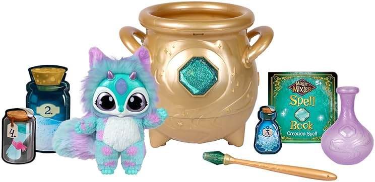 Magic Mixies - Magical Real Misting Gold Cauldron with 8 Inch Non-Electronic Plush Toy. Follow The Spell Book Add The Magic Ingredients. Who Will You Magically Create? - Image 1