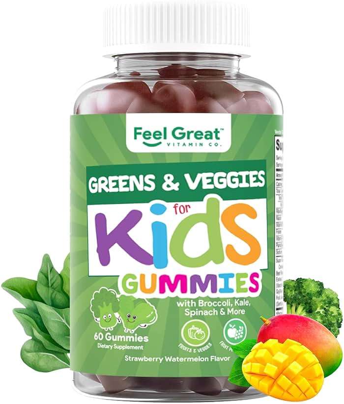 Feel Great Super Green Gummies for Kids | Fruit and Vegetable Gummies | Vegan Veggie Gummy Multivitamin for Kids | Veggie Fiber Supplement | 60 Count - Image 1