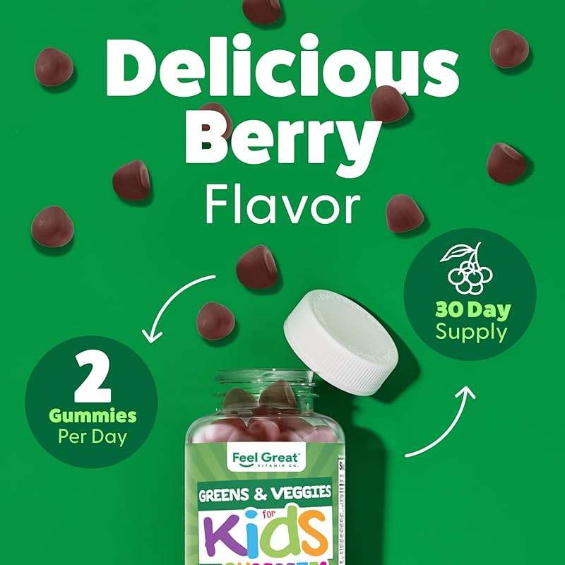 Feel Great Super Green Gummies for Kids | Fruit and Vegetable Gummies | Vegan Veggie Gummy Multivitamin for Kids | Veggie Fiber Supplement | 60 Count - Image 4