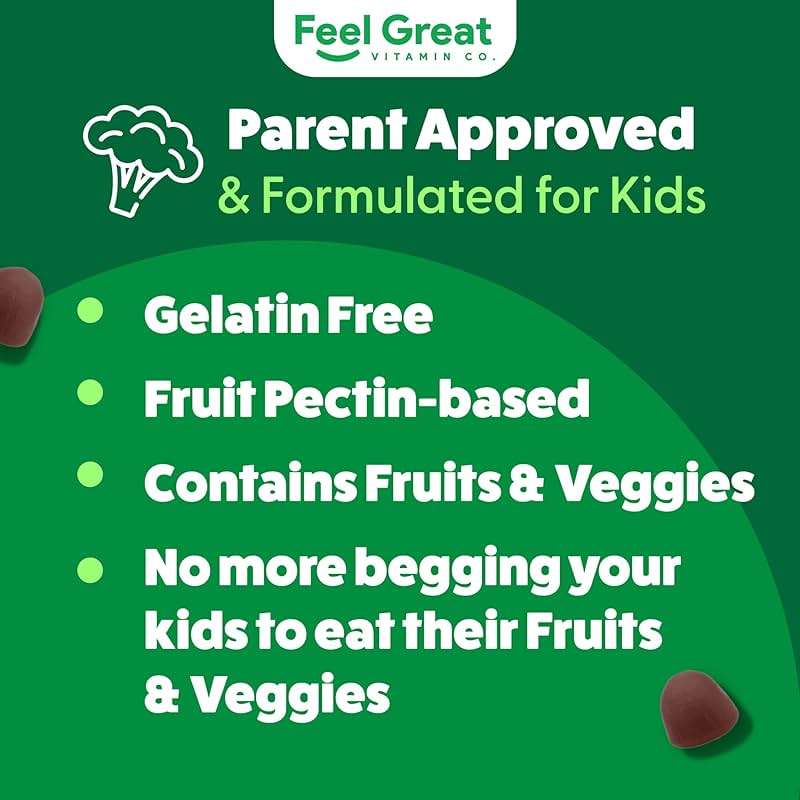 Feel Great Super Green Gummies for Kids | Fruit and Vegetable Gummies | Vegan Veggie Gummy Multivitamin for Kids | Veggie Fiber Supplement | 60 Count - Image 6