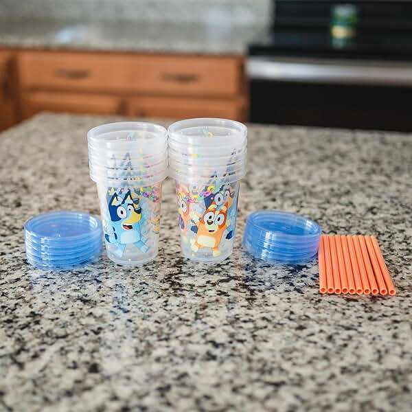 The First Years Bluey Take & Toss Toddler Straw Cups - Spill Proof Toddler Sippy Cups with Snap On Lids and Straws - Bluey Gifts and Bluey Party Supplies - 10 Oz - 10 Count - Image 5