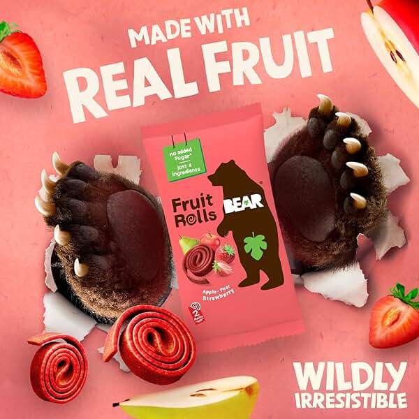 BEAR Real Fruit Snack Rolls - Gluten Free, Vegan, and Non-GMO - Strawberry – 36 Rolls, Healthy School And Lunch Snacks For Kids And Adults, 0.7 Ounce (Pack of 18) - Image 3