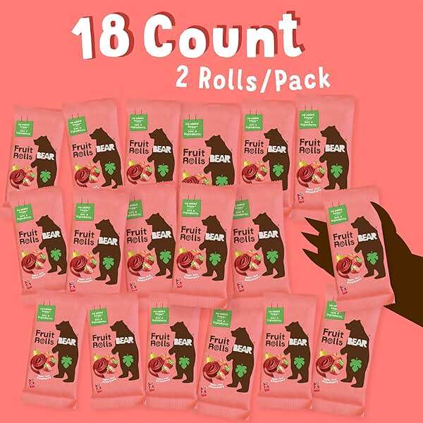 BEAR Real Fruit Snack Rolls - Gluten Free, Vegan, and Non-GMO - Strawberry – 36 Rolls, Healthy School And Lunch Snacks For Kids And Adults, 0.7 Ounce (Pack of 18) - Image 5
