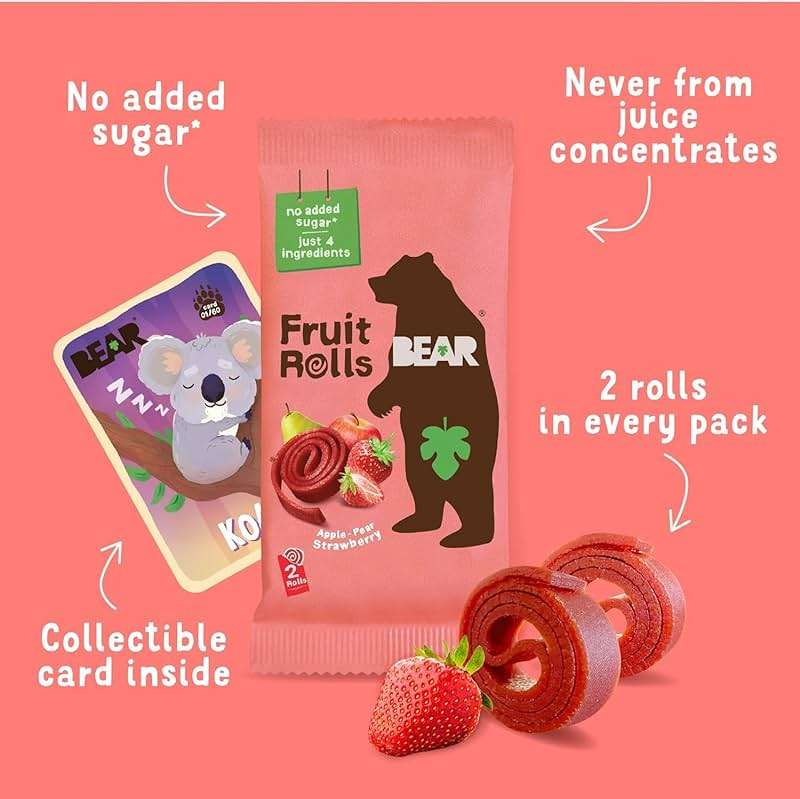 BEAR Real Fruit Snack Rolls - Gluten Free, Vegan, and Non-GMO - Strawberry – 36 Rolls, Healthy School And Lunch Snacks For Kids And Adults, 0.7 Ounce (Pack of 18) - Image 7