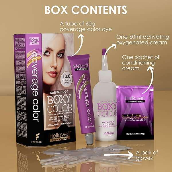 BOXY COLOR Coloring kit professional, permanent color cream hair dye with Vegetal Protein to get Hair with intense color shiny and silky. 100% Gray Coverage. (13 California White) - Image 3