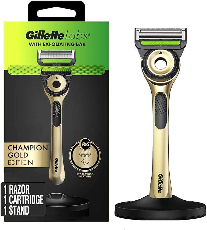 GilletteLabs with Exfoliating Bar Razor for Men, Champion Gold Edition - 1 Handle, 1 Razor Blade Refill, Includes Premium Magnetic Stand - Image 1