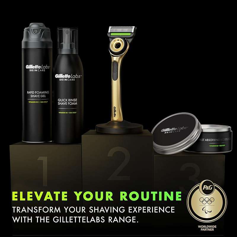 GilletteLabs with Exfoliating Bar Razor for Men, Champion Gold Edition - 1 Handle, 1 Razor Blade Refill, Includes Premium Magnetic Stand - Image 6