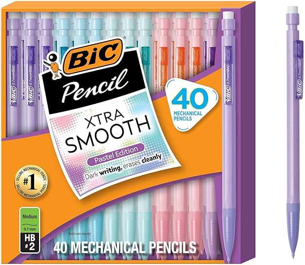 BIC Xtra Smooth Mechanical Pencil with Erasers, 0.7 mm Point, Refillable, 40-Count Pack - Image 1
