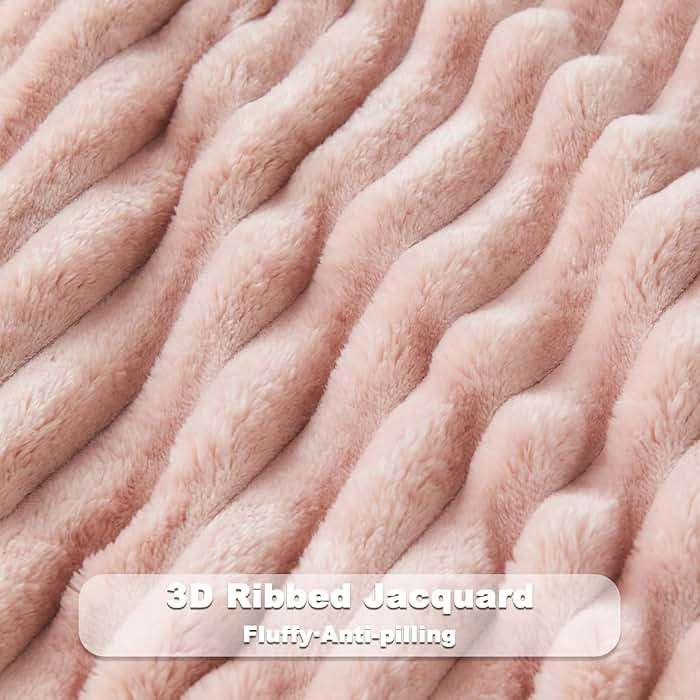 NEWCOSPLAY Super Soft Throw Blanket Pink Premium Silky Flannel Fleece 3D Ribbed Jacquard Lightweight Bed Blanket All Season Use (Pink Ribbed, Throw(50"x60")) - Image 6