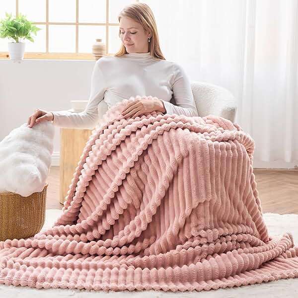 NEWCOSPLAY Super Soft Throw Blanket Pink Premium Silky Flannel Fleece 3D Ribbed Jacquard Lightweight Bed Blanket All Season Use (Pink Ribbed, Throw(50"x60")) - Image 7