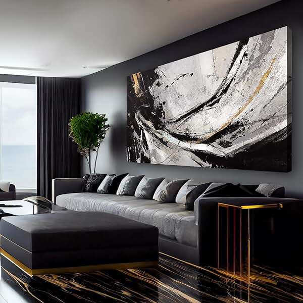 XIANSHOU Abstract Canvas Wall Art Gold Decoration Black Art for Living Room Bedroom Kitchen Home Wall Decor 29x58 Inch - Image 1