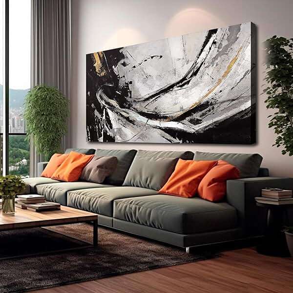 XIANSHOU Abstract Canvas Wall Art Gold Decoration Black Art for Living Room Bedroom Kitchen Home Wall Decor 29x58 Inch - Image 2