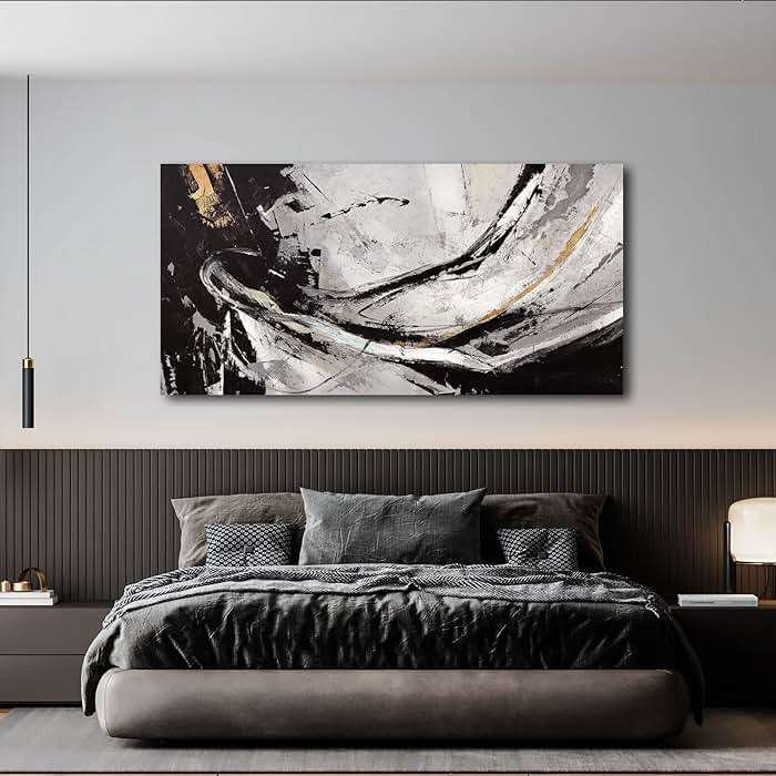 XIANSHOU Abstract Canvas Wall Art Gold Decoration Black Art for Living Room Bedroom Kitchen Home Wall Decor 29x58 Inch - Image 5