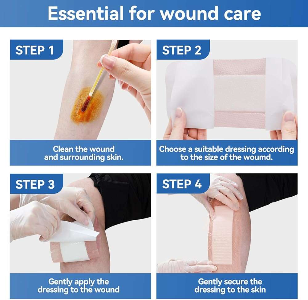 Niceful Silicone Super Absorbent Wound Dressing - 4"×8" Large Absorbant Bandages with Adhesive Borders, FSA HSA Eligible, Wound Care Dressings for Bed Sores Leg Ulcers - Image 8