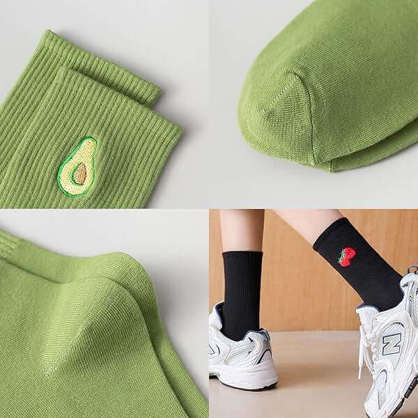 MeiLiZuRL Fruit Socks Cute Socks for Women Crew Socks Cotton Embroidered Banana Avocado Strawberry 4-6pairs - Image 3