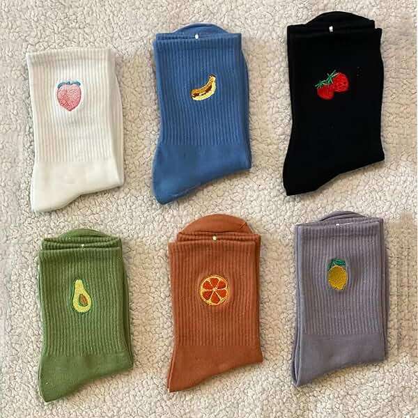 MeiLiZuRL Fruit Socks Cute Socks for Women Crew Socks Cotton Embroidered Banana Avocado Strawberry 4-6pairs - Image 5