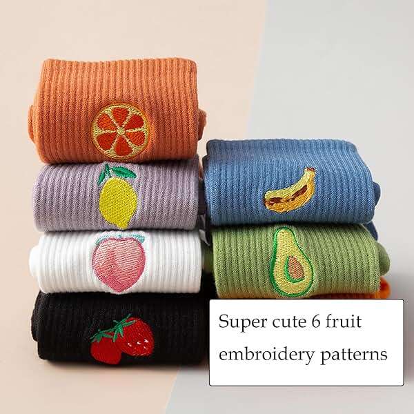 MeiLiZuRL Fruit Socks Cute Socks for Women Crew Socks Cotton Embroidered Banana Avocado Strawberry 4-6pairs - Image 6