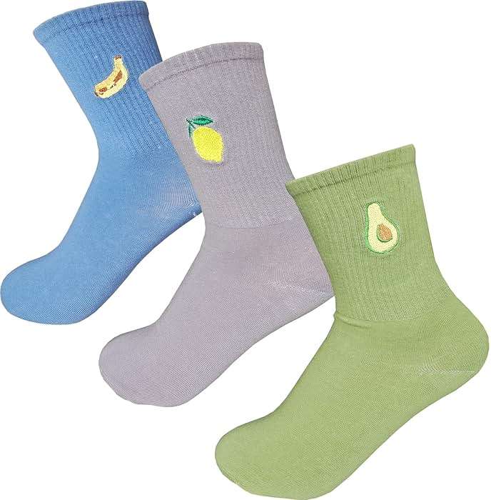 MeiLiZuRL Fruit Socks Cute Socks for Women Crew Socks Cotton Embroidered Banana Avocado Strawberry 4-6pairs - Image 7
