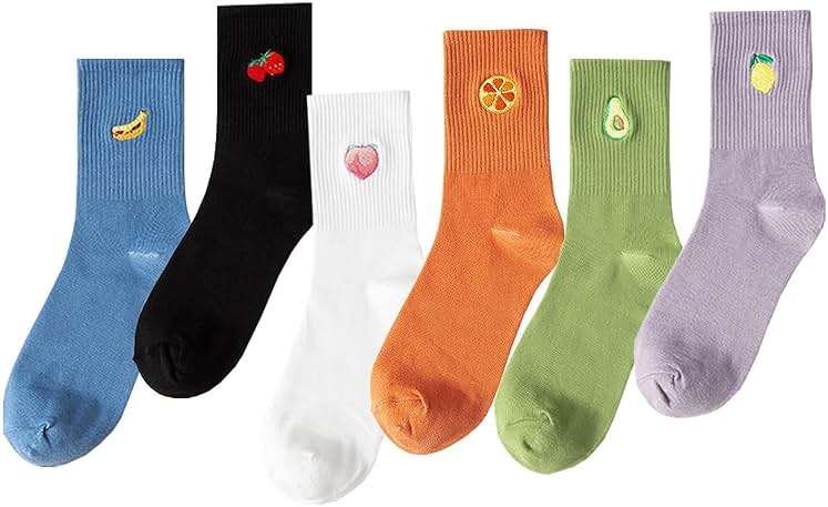 MeiLiZuRL Fruit Socks Cute Socks for Women Crew Socks Cotton Embroidered Banana Avocado Strawberry 4-6pairs - Image 8
