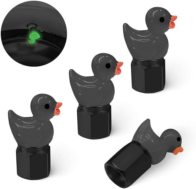 GOOTHX Tire Valve Stem Cap, 4 pcs Glow-in-The-Dark Cute Duckling Tire Valve Cap, Universal for Cars, Motorcycles, Trucks, and Bicycles (Black) - Image 1