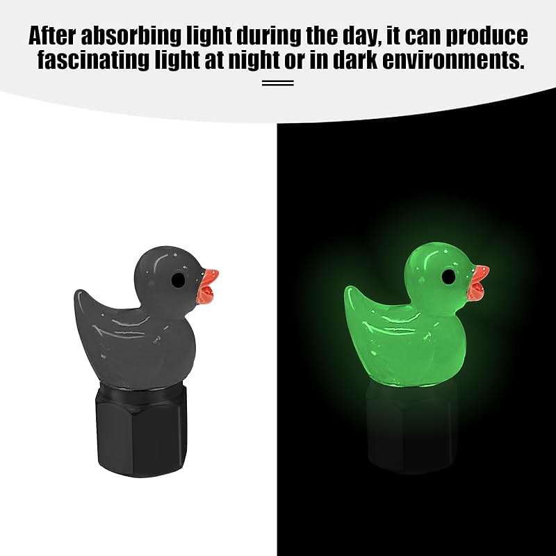GOOTHX Tire Valve Stem Cap, 4 pcs Glow-in-The-Dark Cute Duckling Tire Valve Cap, Universal for Cars, Motorcycles, Trucks, and Bicycles (Black) - Image 4