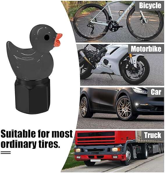GOOTHX Tire Valve Stem Cap, 4 pcs Glow-in-The-Dark Cute Duckling Tire Valve Cap, Universal for Cars, Motorcycles, Trucks, and Bicycles (Black) - Image 5