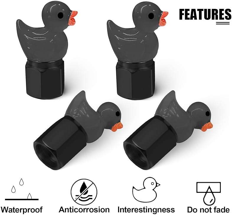 GOOTHX Tire Valve Stem Cap, 4 pcs Glow-in-The-Dark Cute Duckling Tire Valve Cap, Universal for Cars, Motorcycles, Trucks, and Bicycles (Black) - Image 6