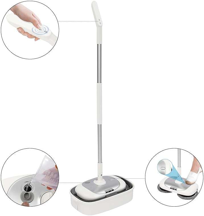 Electric Mop with Cleaning Bucket - Cordless Floor Polisher, 4 Pack Mop Pads, Automatic Cleaning, Up to 100 Mins, Rechargeable, for Wooden, Marble, Tile, Hardwood - Image 3