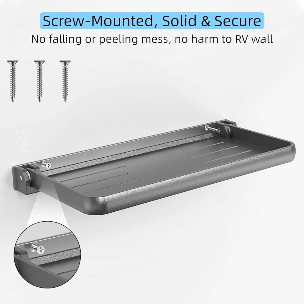 WanDwel RV Aluminum Foldable Shelf - Wall-Mounted Folding RV Shelves - Compact Camper Trailer Accessories & Space-Saver 12.2x5.5 Inch - Image 6