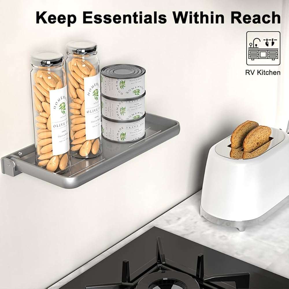 WanDwel RV Aluminum Foldable Shelf - Wall-Mounted Folding RV Shelves - Compact Camper Trailer Accessories & Space-Saver 12.2x5.5 Inch - Image 8